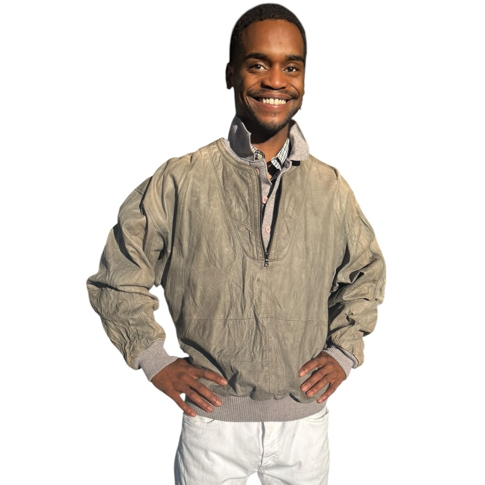La Matta Vintage Suede Pullover Bomber Jacket – Taupe Gray – Men’s L